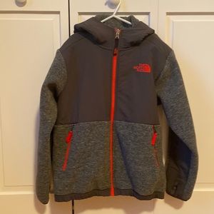 North Face full zip up hooded fleece jacket.